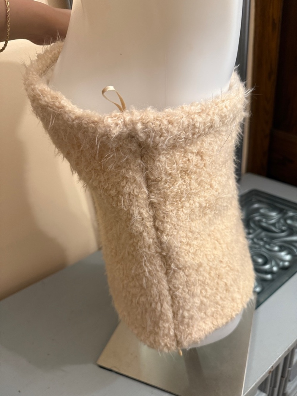 Zara Small Wool Blend Cream Bouclé Strapless Tube Top - Picture 3 of 9